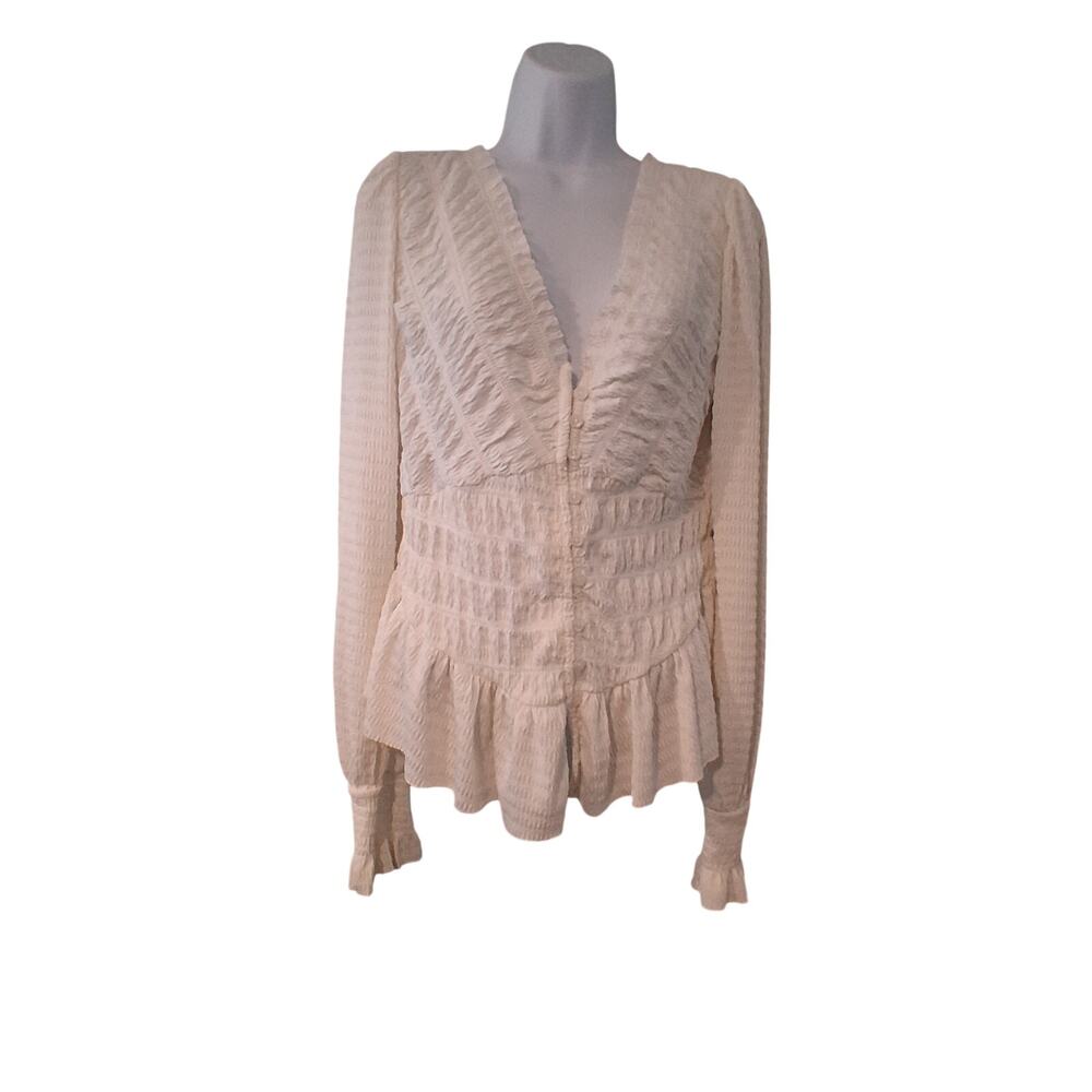 By Anthropologie long sleeve smocked top womens Medium white